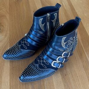 Anine Bing Penny boots Studded Western Ankle Boots with Buckle Straps